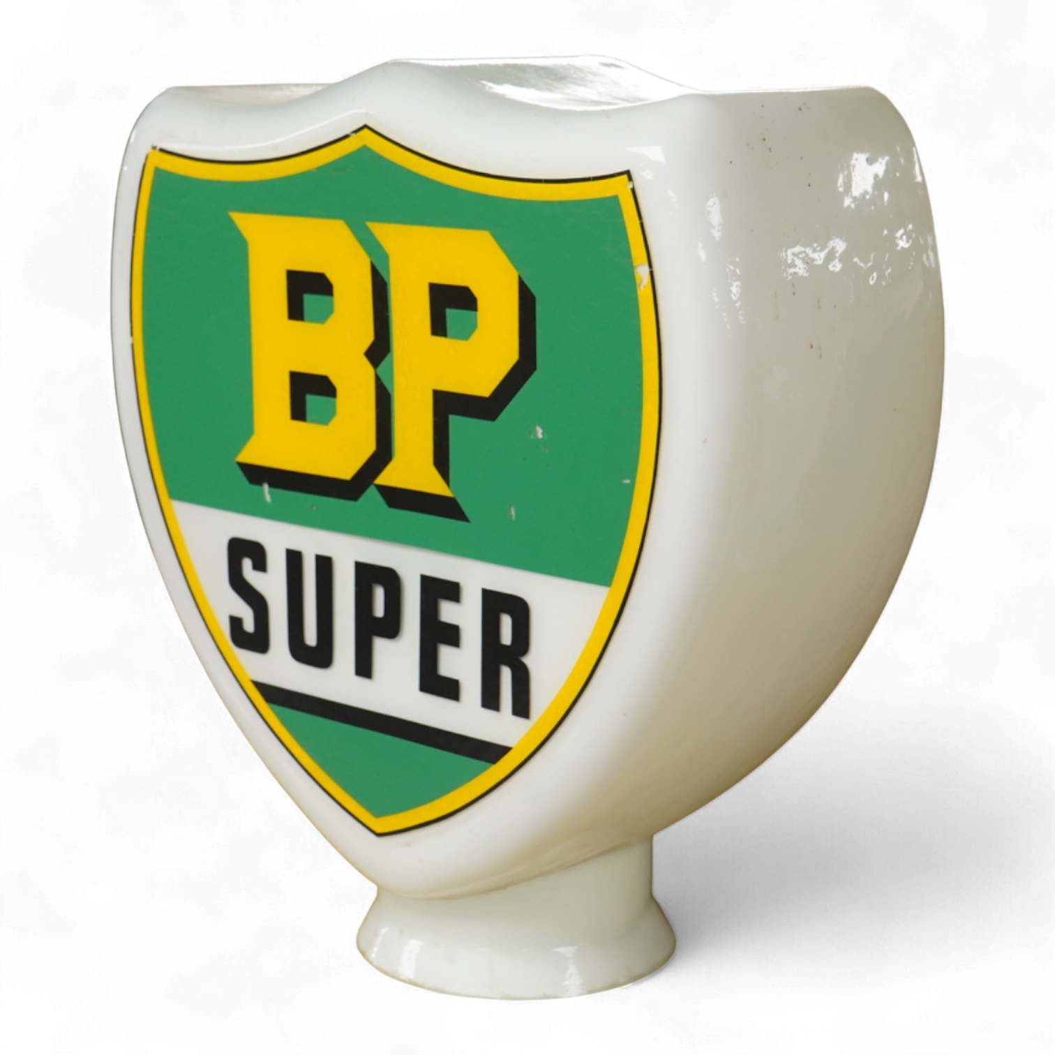 A BP Super double sided opaque glass petrol pump globe, 48cm high